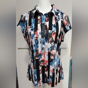 Alfani Petite PXL Short Sleeve Blouse Silver Fashion Bottons